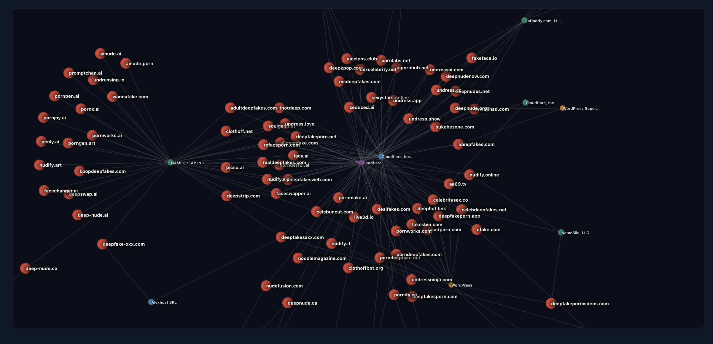 Infrastructure Graph Visualization showing connections between domains and service providers